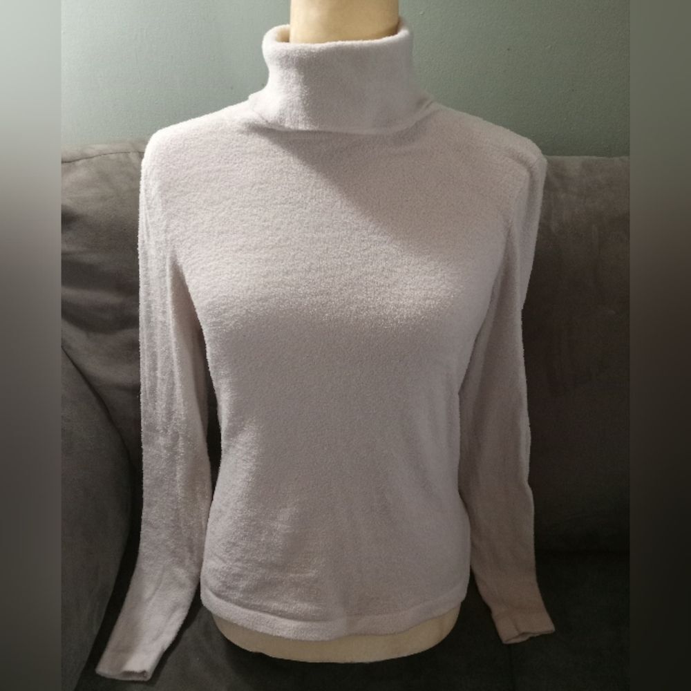 Soft, Cream, Brushed Nylon Turtleneck Sweater